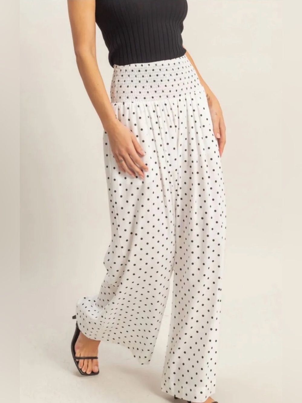 HYFVE Wide Leg Polka Dot Pants - White/Black